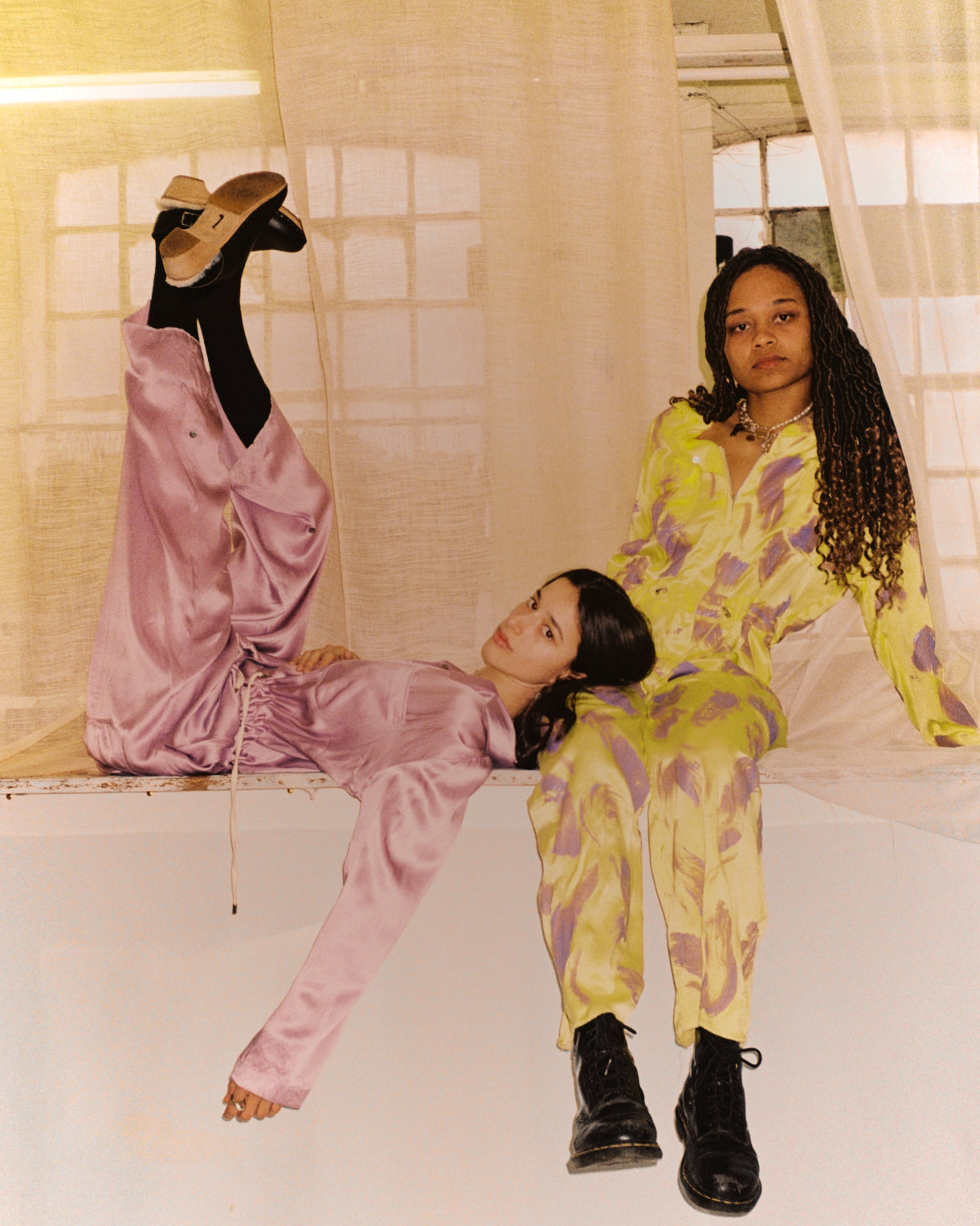 SILK WORKSUIT WITH LILAC FLAMES