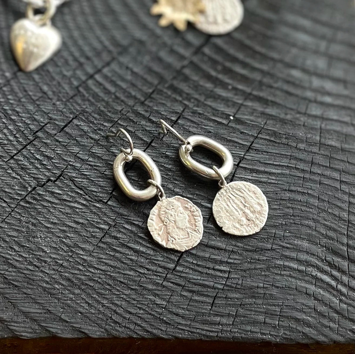 O & Roman coin Earrings