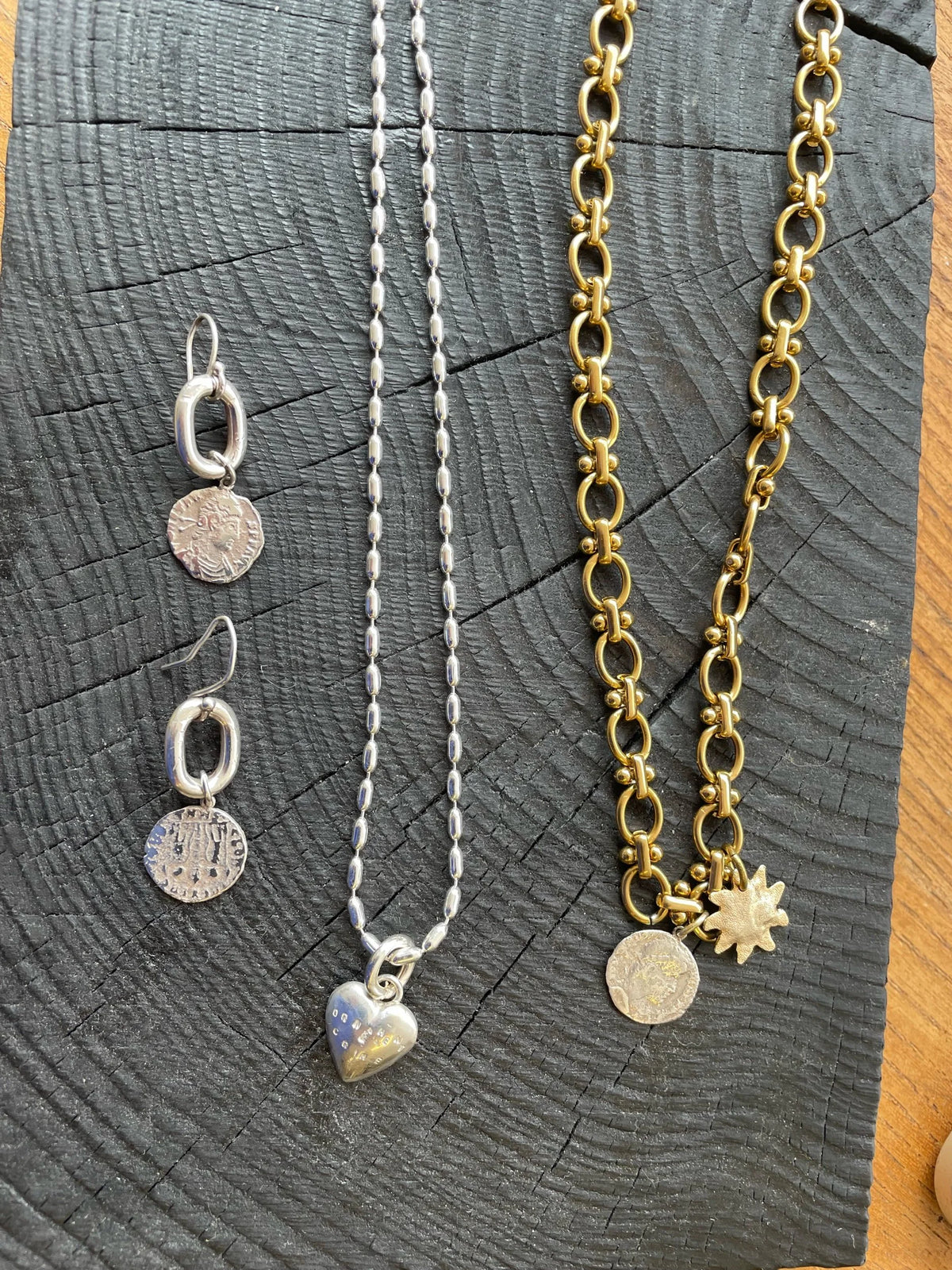 O & Roman coin Earrings