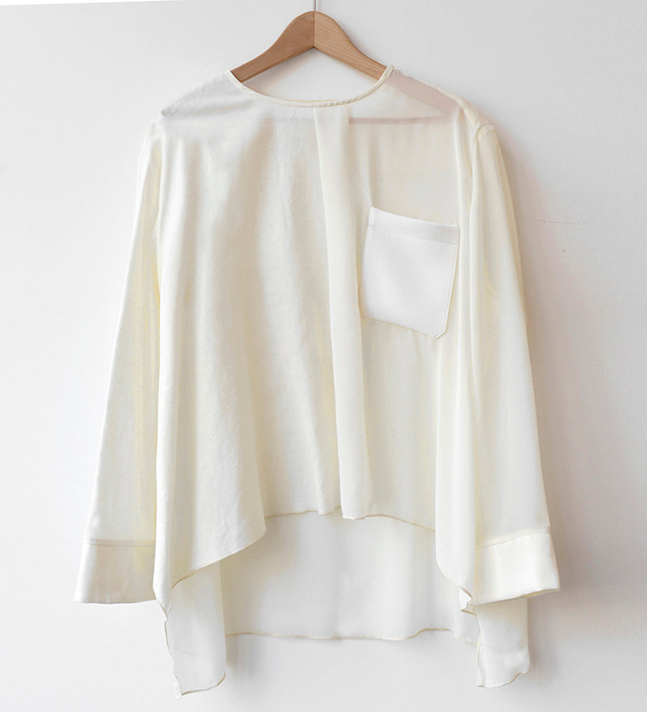 WIDE SQUARE POCKET TOP w/ BELT, White