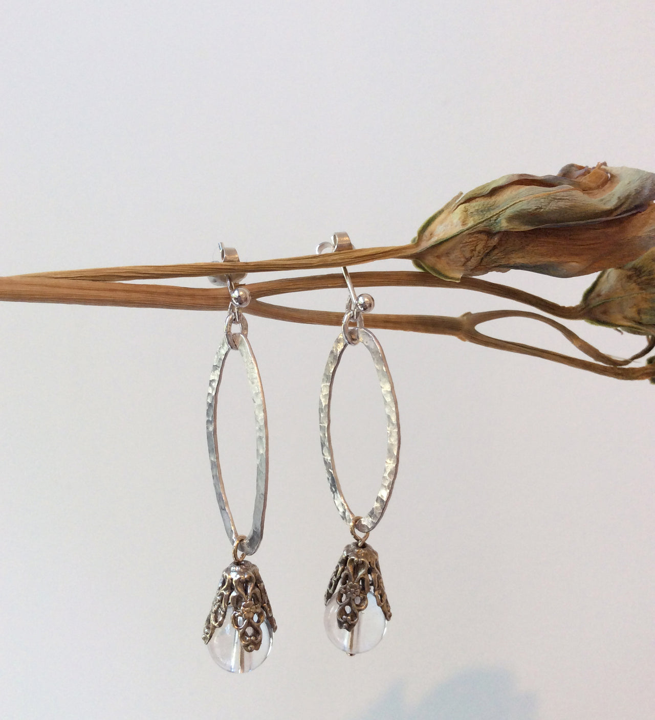 ORNAMENT & CRIME OVAL EARRINGS W/ GLASS DROPLET
