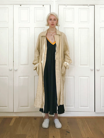 Cotton Tape Detailed Raglan Linen Coat