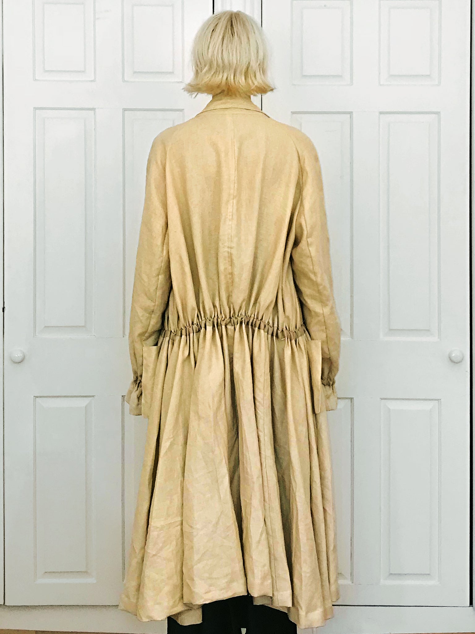 Raglan Linen Coat with Max Gathered Back