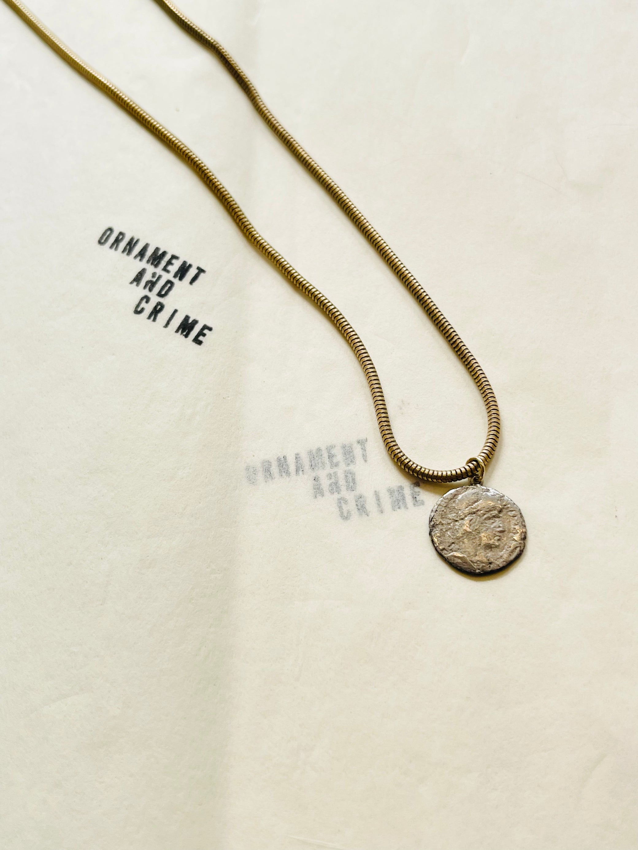 Classic Roman coin necklace Silver with snake chain