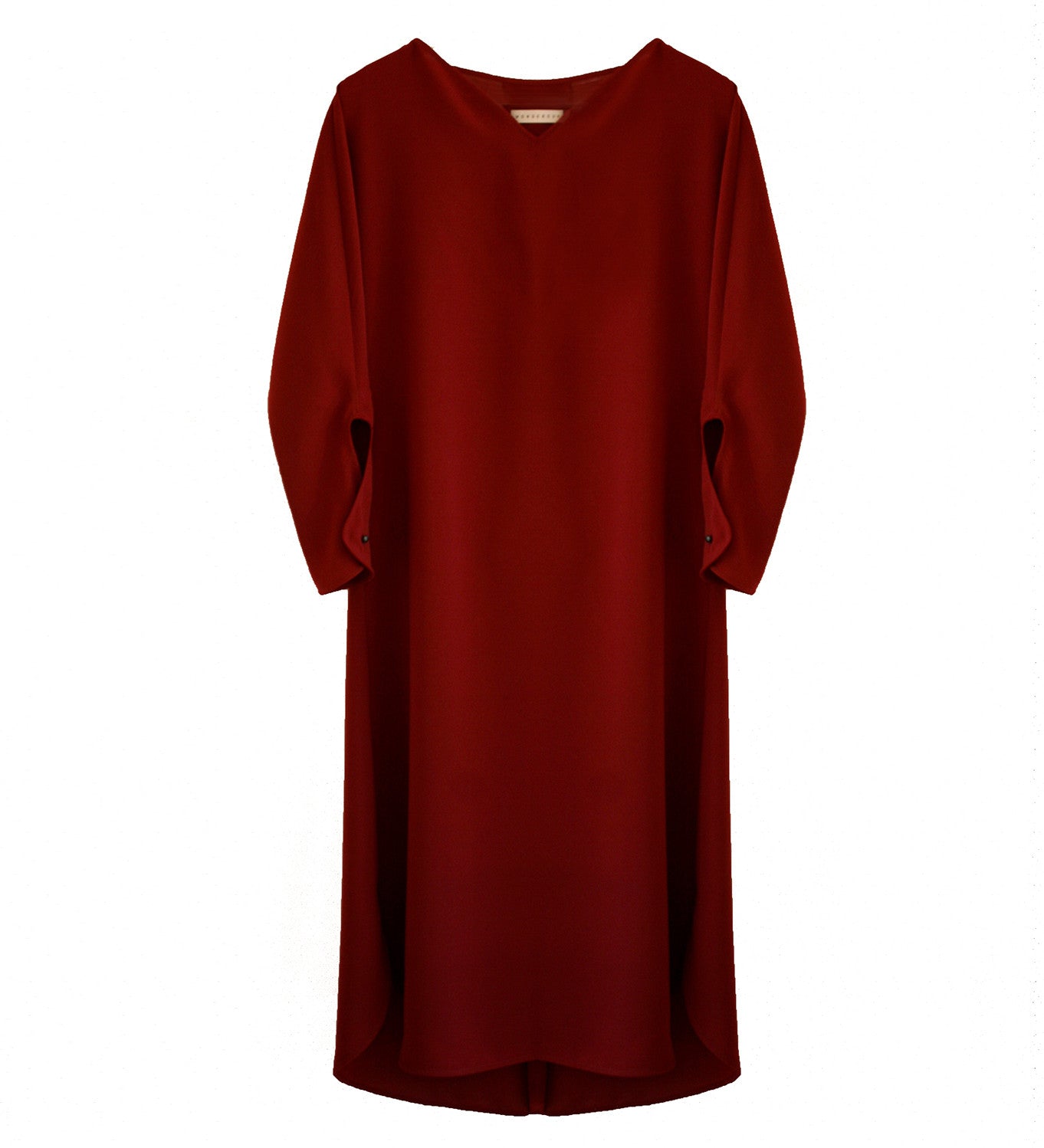 WONDEROUND CREPE V NECK LONG BURGUNDY DRESS