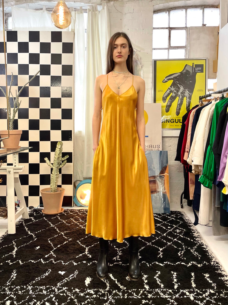 Mustard satin hotsell slip dress