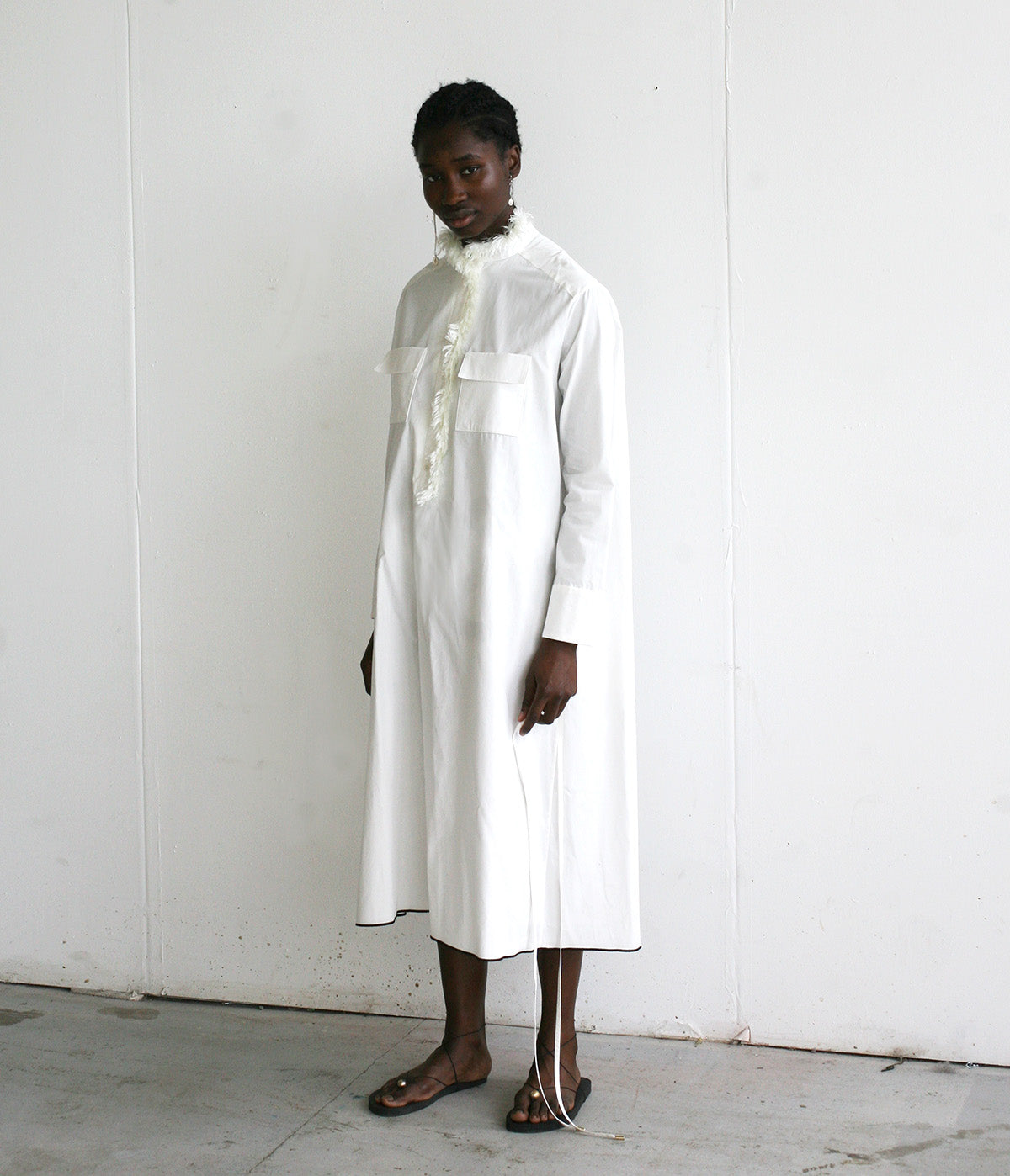 LOOK 5 (WHITE FRINGE SHIRT DRESS)