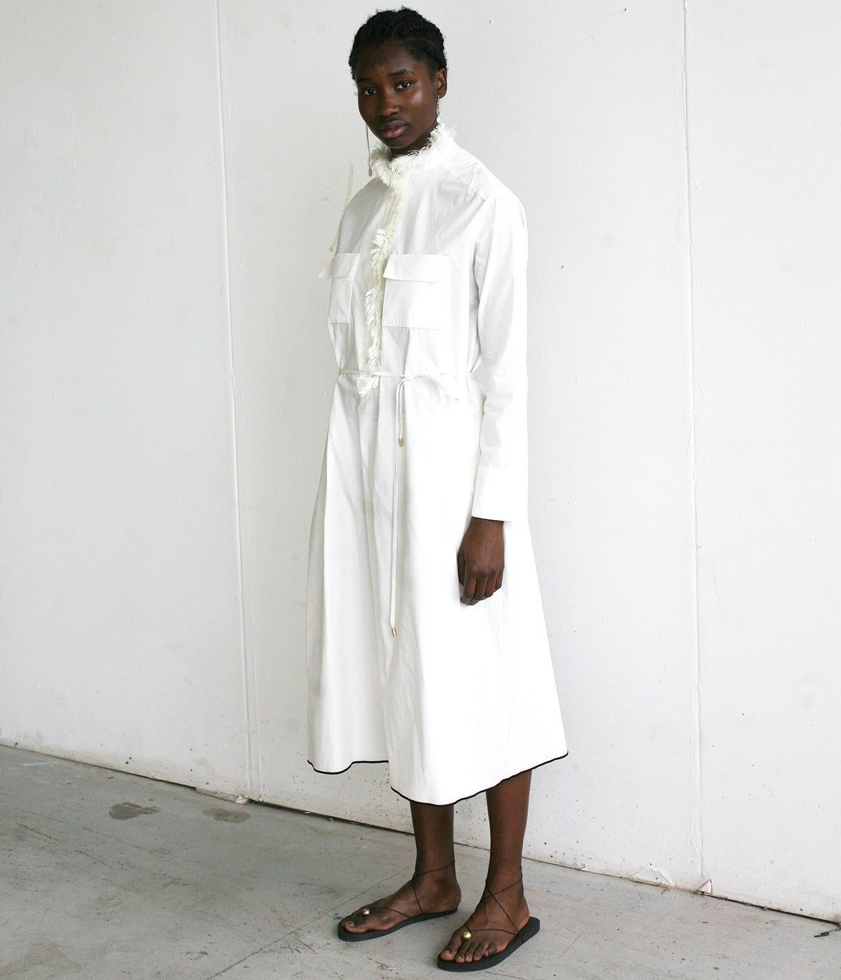LOOK 5 (WHITE FRINGE SHIRT DRESS)