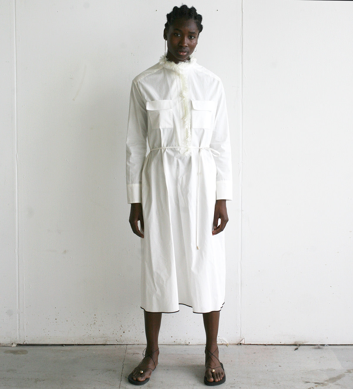 LOOK 5 (WHITE FRINGE SHIRT DRESS)