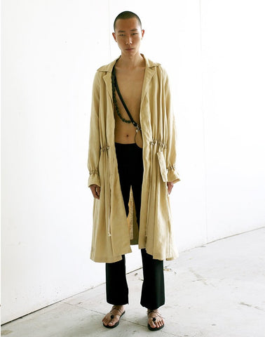 LOOK 2( Linen Trench Coat with Half moon bag & Slit trousers)