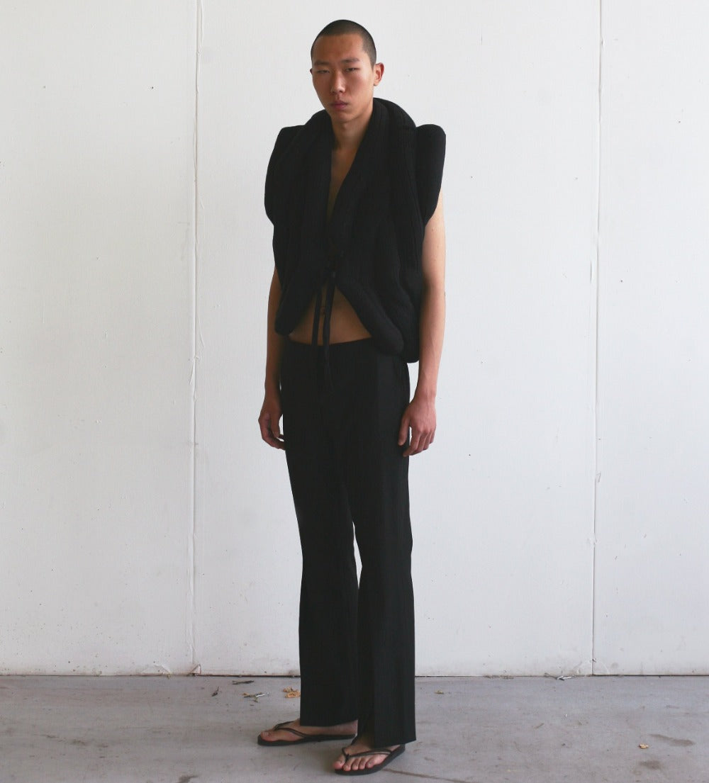 LOOK 7( Handmade sockvest  with Tailored slit trousers)