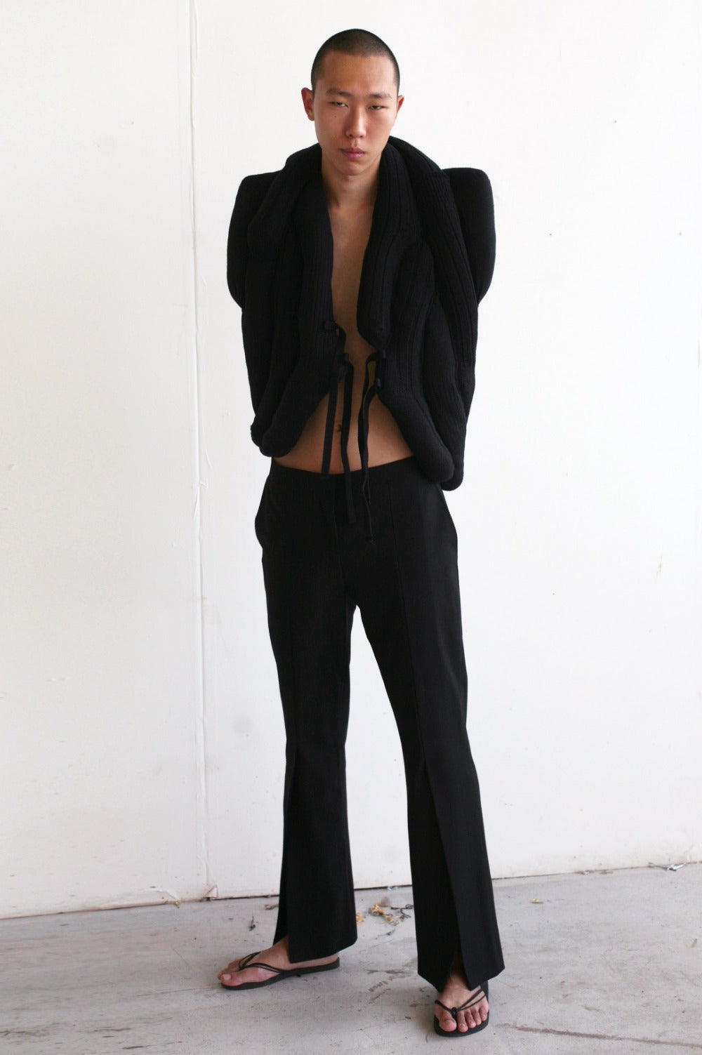 LOOK 7( Handmade sockvest  with Tailored slit trousers)