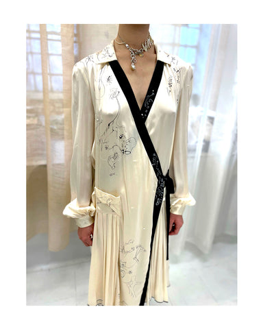 Hand Painted w/ Pearl Silk wrap dress